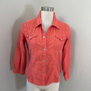 Ralph Lauren Polo Jeans Womens Medium Orange Corduroy Pearl Snap Shirt Western‎